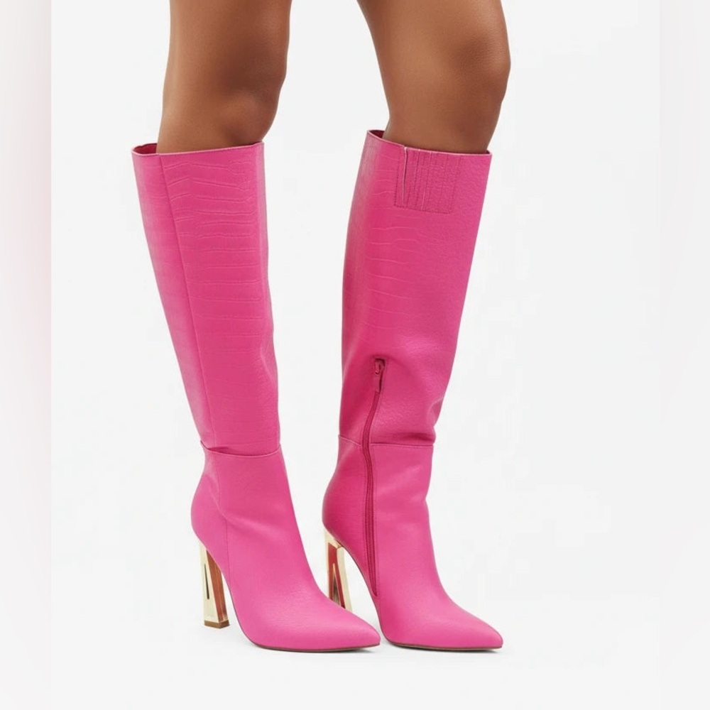 ✨BNWT LEMONADE BOUTIQUE Pink Knee-High Boots with Gold Heel